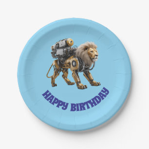 Cute Lion Robot Birthday Paper Plates