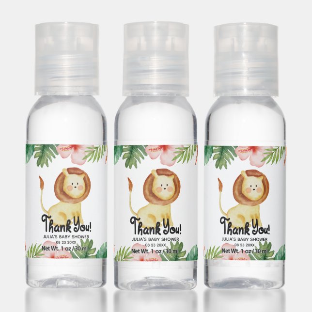 Cute Lion Safari Animal Thank You Baby Shower Hand Sanitizer (Set)