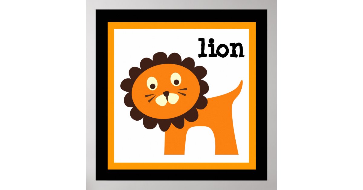 Cute Lion Safari Animals Baby Nursery Kids Poster | Zazzle