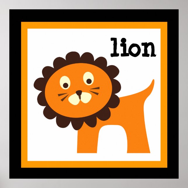 Cute Lion Safari Animals Baby Nursery Kids Poster (Front)