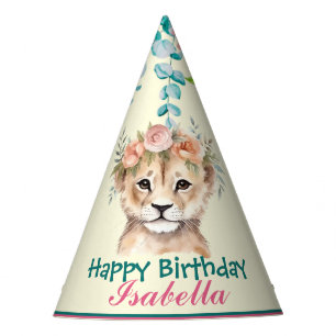 cute Lion safari animals jungle Flower Birthday Party Hat