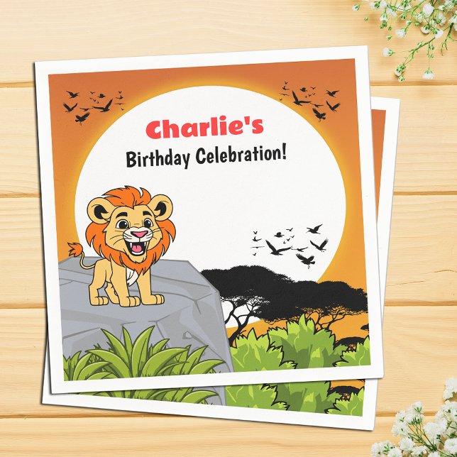 Cute Lion Safari Tropical Jungle Cartoon Birthday Napkins (Creator Uploaded)