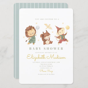 Cute Lion,squirrel and monkey Baby Shower Invitation