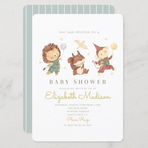 Cute Lionsquirrel and monkey Baby Shower Invitation