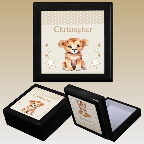 Cute lion stars add name brown keepsake gift box