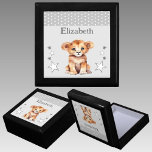 Cute lion stars add name grey keepsake gift box<br><div class="desc">Keepsake Gift Box for children.
Personalize with a name.
Featuring a cute lion,  polka dots and stars with the colors grey and white.</div>