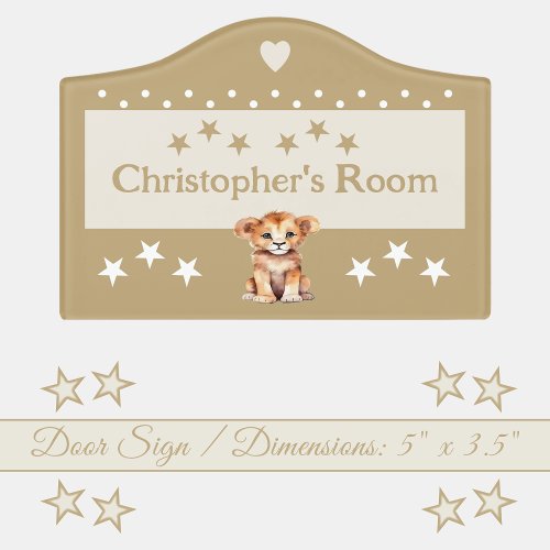 Cute lion stars babys room add name brown door sign