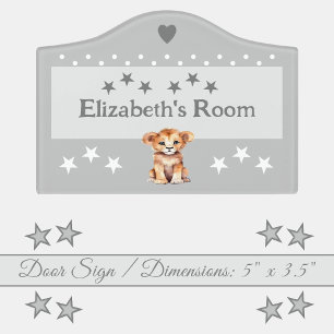 Cute lion stars baby's room add name grey door sign