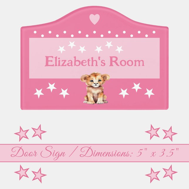 Cute lion stars baby's room add name pink door sign (Creator Uploaded)