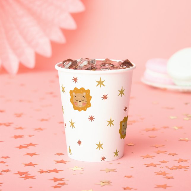 Cute Lion & Stars | Safari Jungle Kids Birthday Paper Cups (Insitu)
