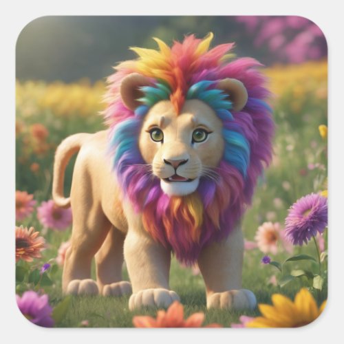 Cute lion sticker square sticker