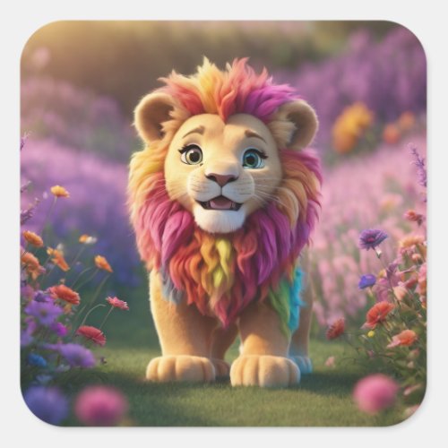 Cute lion sticker square sticker