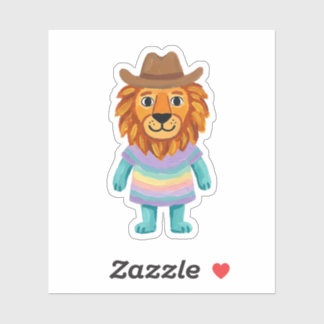 Cute Lion Stickers Rainbow Cowboy Hat
