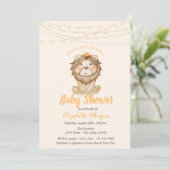 Cute Lion, String Lights,Dots Baby Shower Invitation (Standing Front)