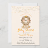 Cute Lion, String Lights,Dots Baby Shower Invitation (Front)