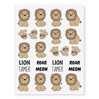 Cute Lion Tamer Animal Themed Cartoon Set Temporary Tattoos