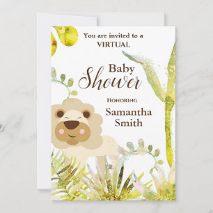 Cute Lion Tropical Floral Art Virtual Baby Shower  Invitation