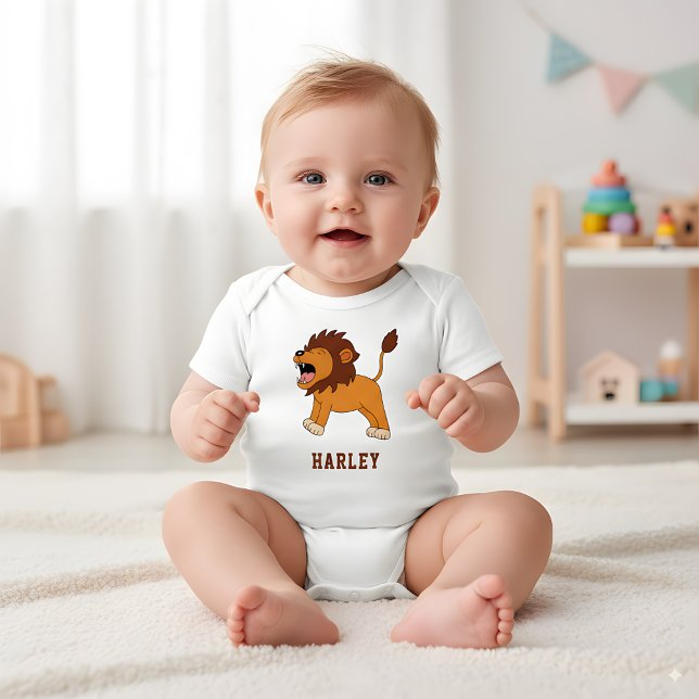 Cute Lion Unique Boy Personalized Custom Name Baby Bodysuit (Creator Uploaded)