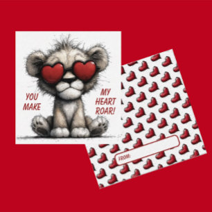 Cute Lion Valentine Card  “You Make My Heart Roar"