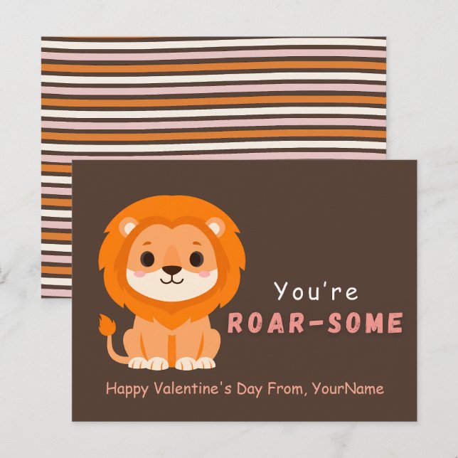 Cute Lion Valentine’s Day Card – You’re Roar-Some (Front/Back)