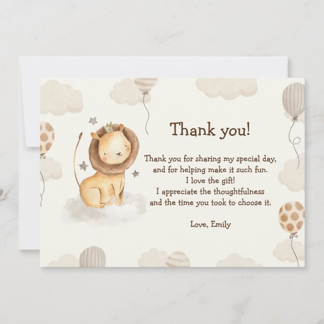 Cute lion watercolor Thank You Card (Front)