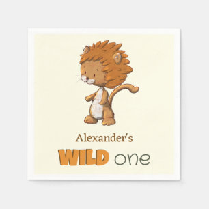 Cute Lion Wild One Birthday Napkins