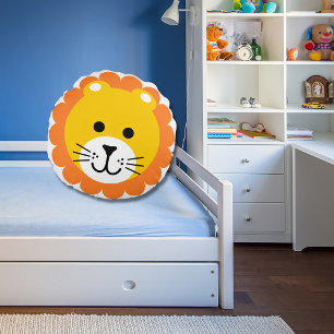 Cute Lion Wild One Jungle Safari Animal Cartoon Round Pillow