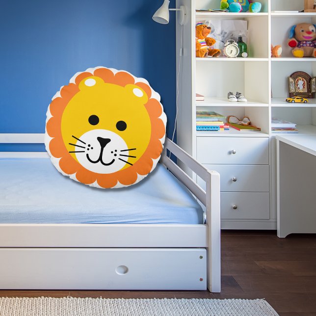 Cute Lion Wild One Jungle Safari Animal Cartoon Round Pillow (Creator Uploaded)