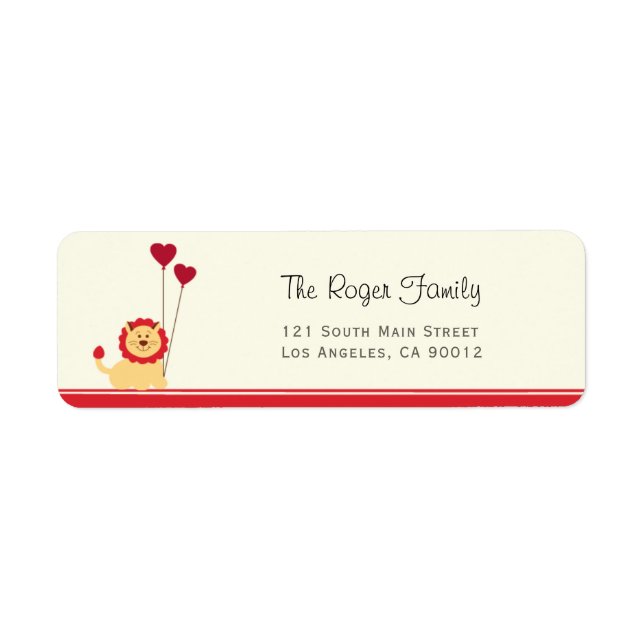 Cute Lion with Balloon Hearts Valentine Label (Front)
