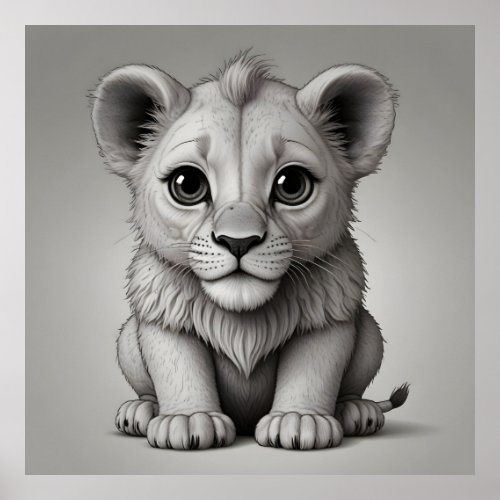 Cute Lion with Big Eyes Poster
