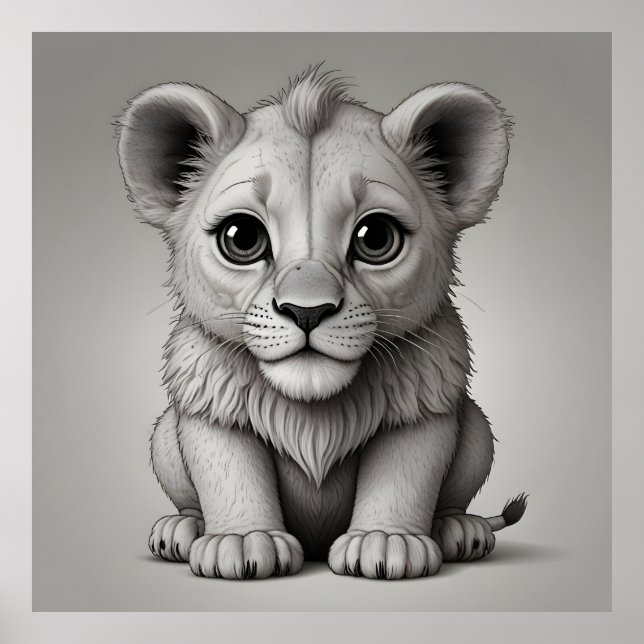 Cute Lion with Big Eyes Poster (Front)
