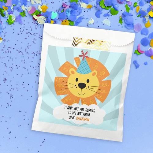 Cute Lion with Birthday Party Hat Thank You  Favor Bag