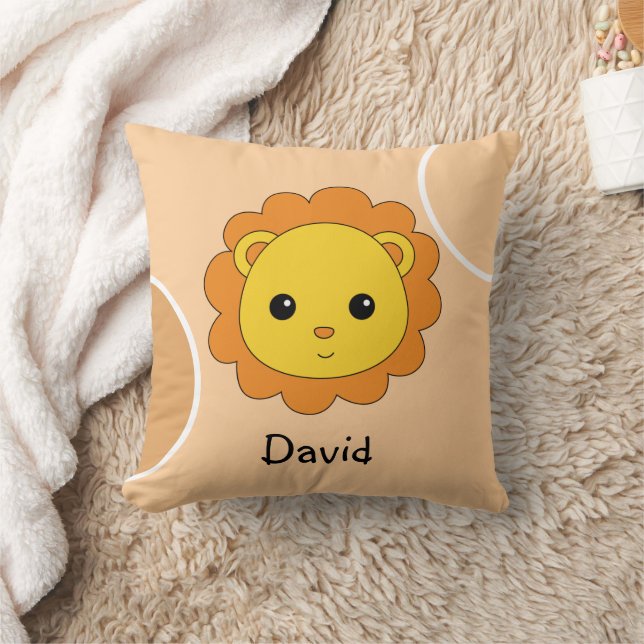 Cute Lion With Name Throw Pillow (Blanket)