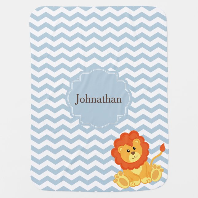 Cute Lion Zigzag Pattern Custom Baby Blanket (Front)