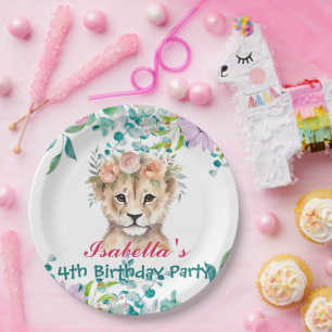 cute Lion zoo animals jungle Floral Birthday party Paper Plates