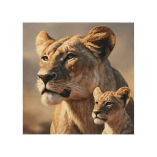 Cute Lioness and Her Mountain Lion Cub, Lion Art