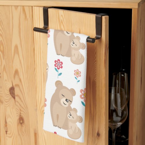 Cute lioness mother with baby Mothers day Kitchen Towel