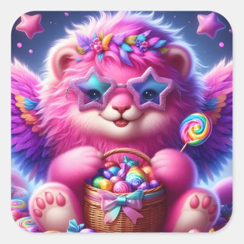 Cute Lioness with wings candy basket Square Sticker