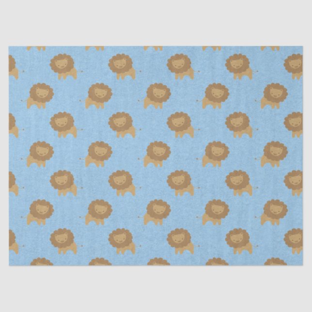 Cute Lions on Baby Blue Decoupage Tissue Paper (Front)