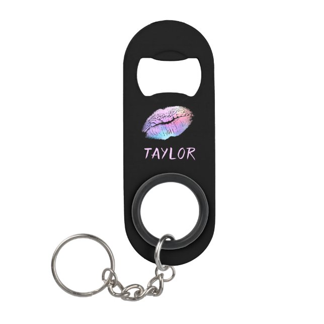 Cute Lips Glowing Personalize Keychain Bottle Opener (Front)