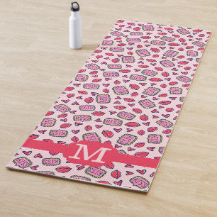 Cute Lips Kisses & Heart Doodles Pattern Monogram Yoga Mat