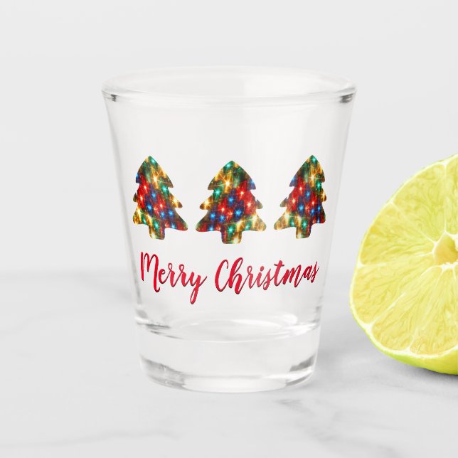 Cute Lit Christmas Trees Shot Glass (Front)