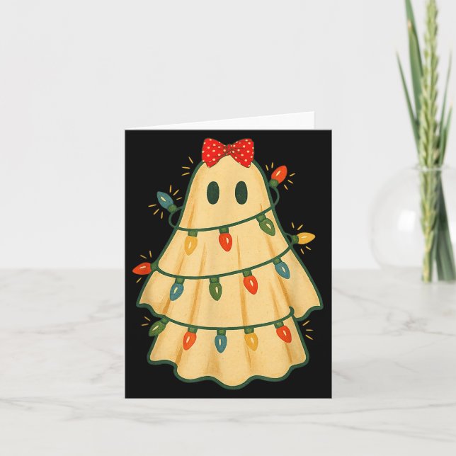 Cute Lit Ghost Christmas Tree Funny Gift Halloween Card (Front)