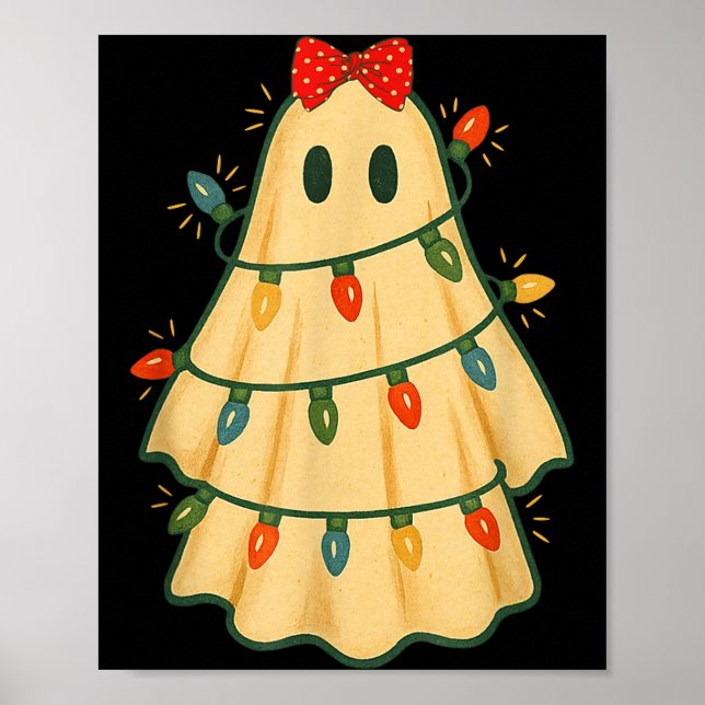 Cute Lit Ghost Christmas Tree Funny Gift Halloween Poster (Front)