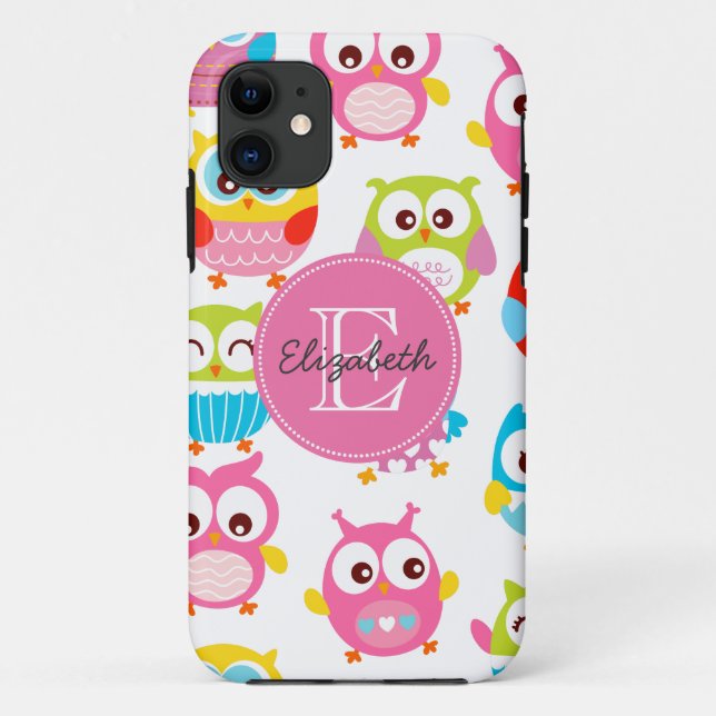 Cute Litte Owls Monogrammed Case-Mate iPhone Case (Back)