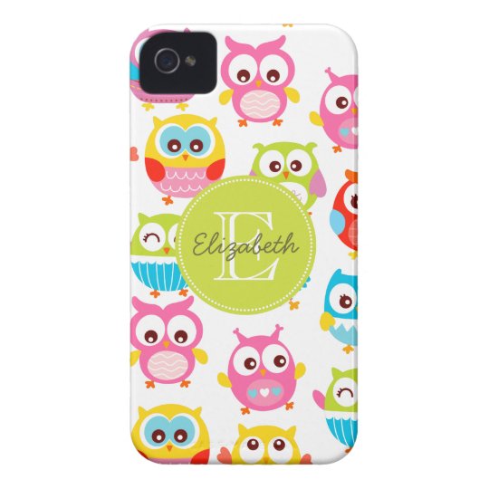 Cute Litte Owls Monogrammed iPhone 4 Cover