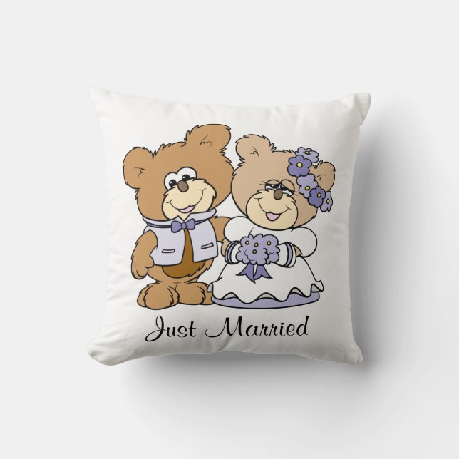 cute litte teddy bear wedding couple throw pillow (Front)