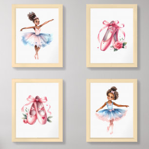 Cute Little African American Ballerina Wall Art Sets
