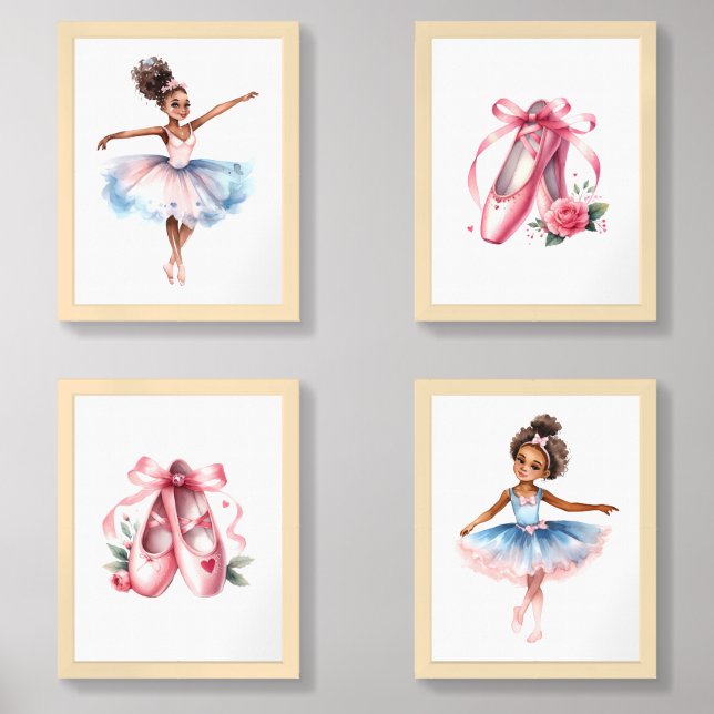 Cute Little African American Ballerina Wall Art Sets (Front)