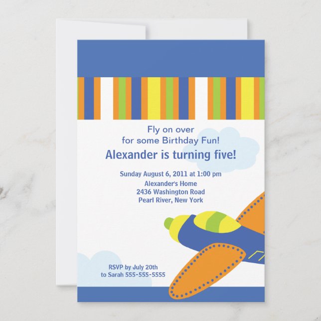 Cute Little Airplane Birthday Party Invitation (Front)